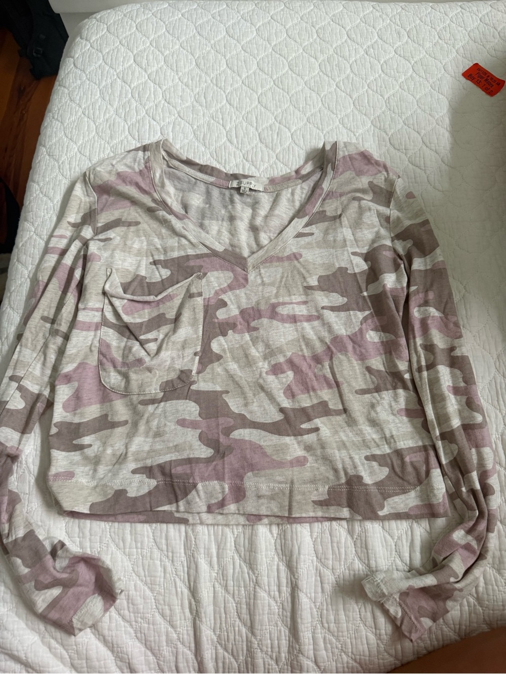 Z Supply Pink & Beige Camo V-Neck Long-Sleeve Tee